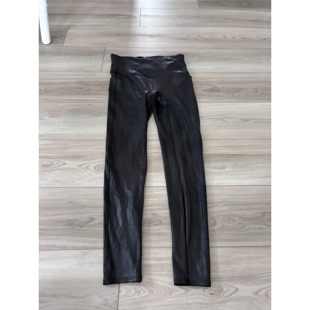Spanx Faux Leather Leggings Black High‎ Waisted Stretch Pants Womens Large L/G
